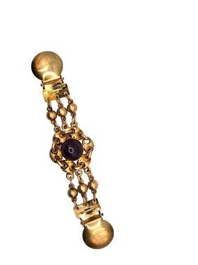 VTG Paolo Gucci Signed Sweater Clip Purple Cabochon Gold Tone Cardigan Clip rare